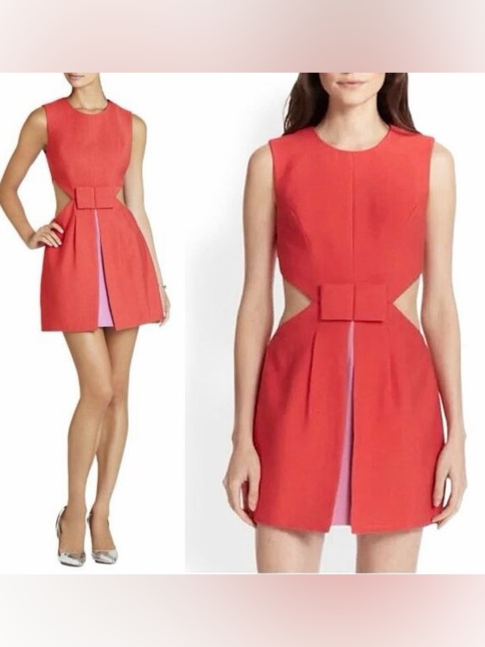 BCBGMaxAzria Red Sleeveless Mini Dress with Pink Inset and Bow